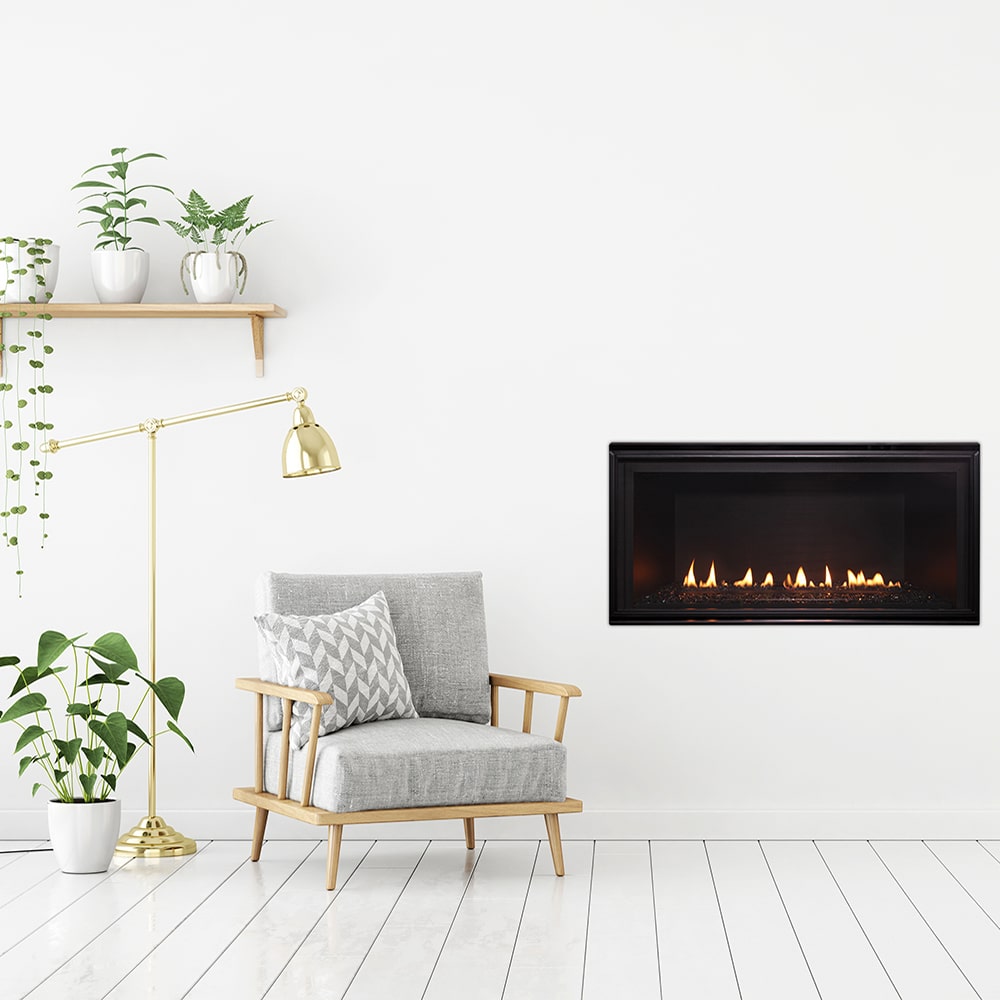 Mode minimalist living room with a fireplace